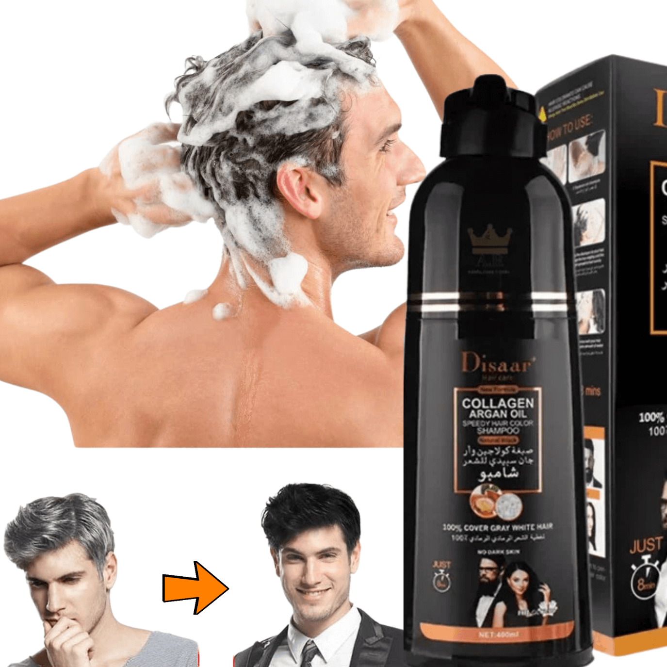 Shampoo Disaar® Unisex Natural Sin Químicos - Cubre Canas Instantáneo 400ml